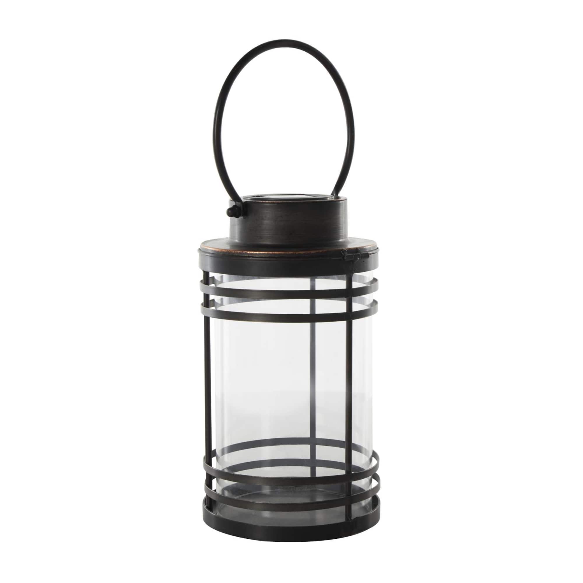 12" Black Metal Candle Lantern with Round Outlines